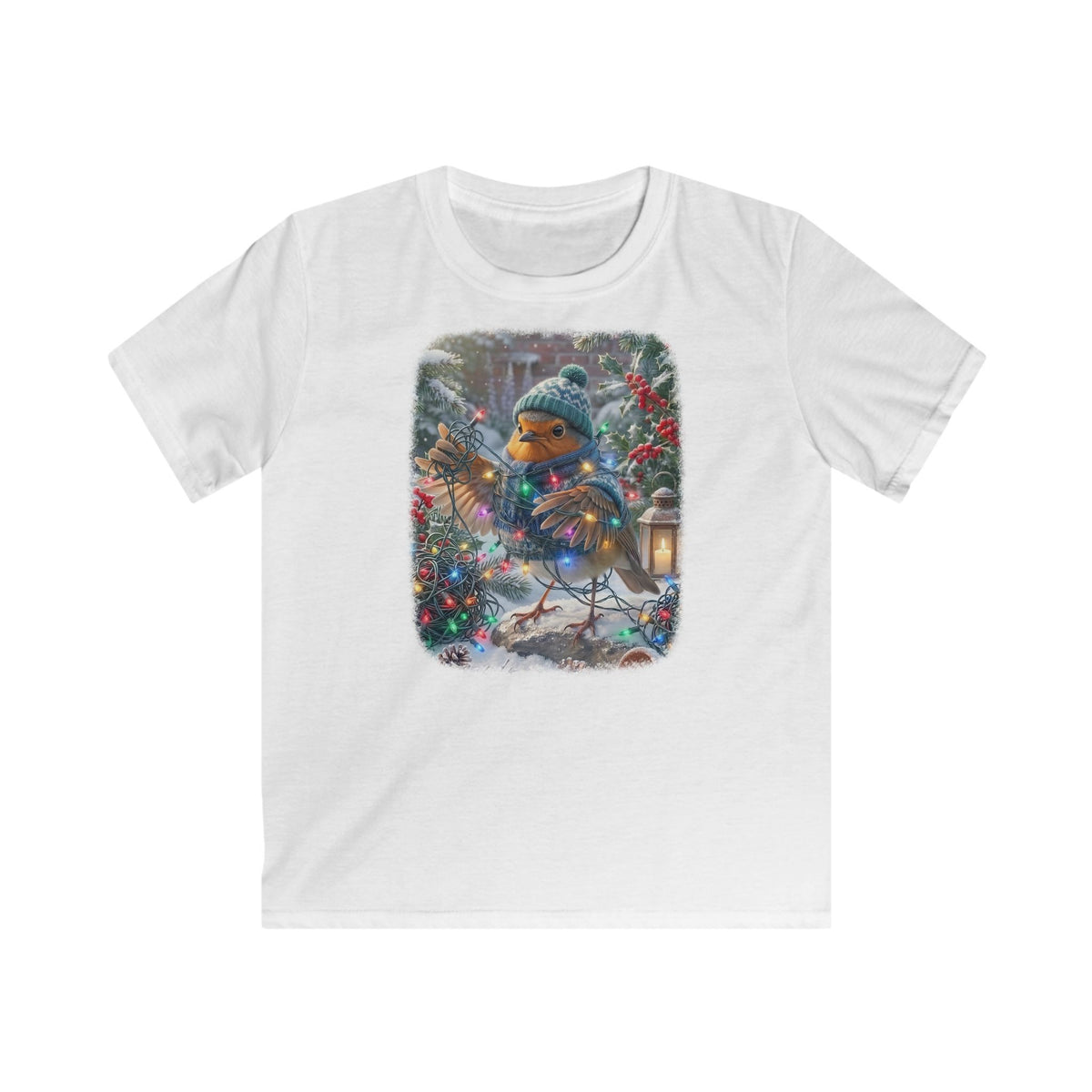 Premium Kinder T-Shirt Rosi Rotkehlchen und die Lichterkette im Garten