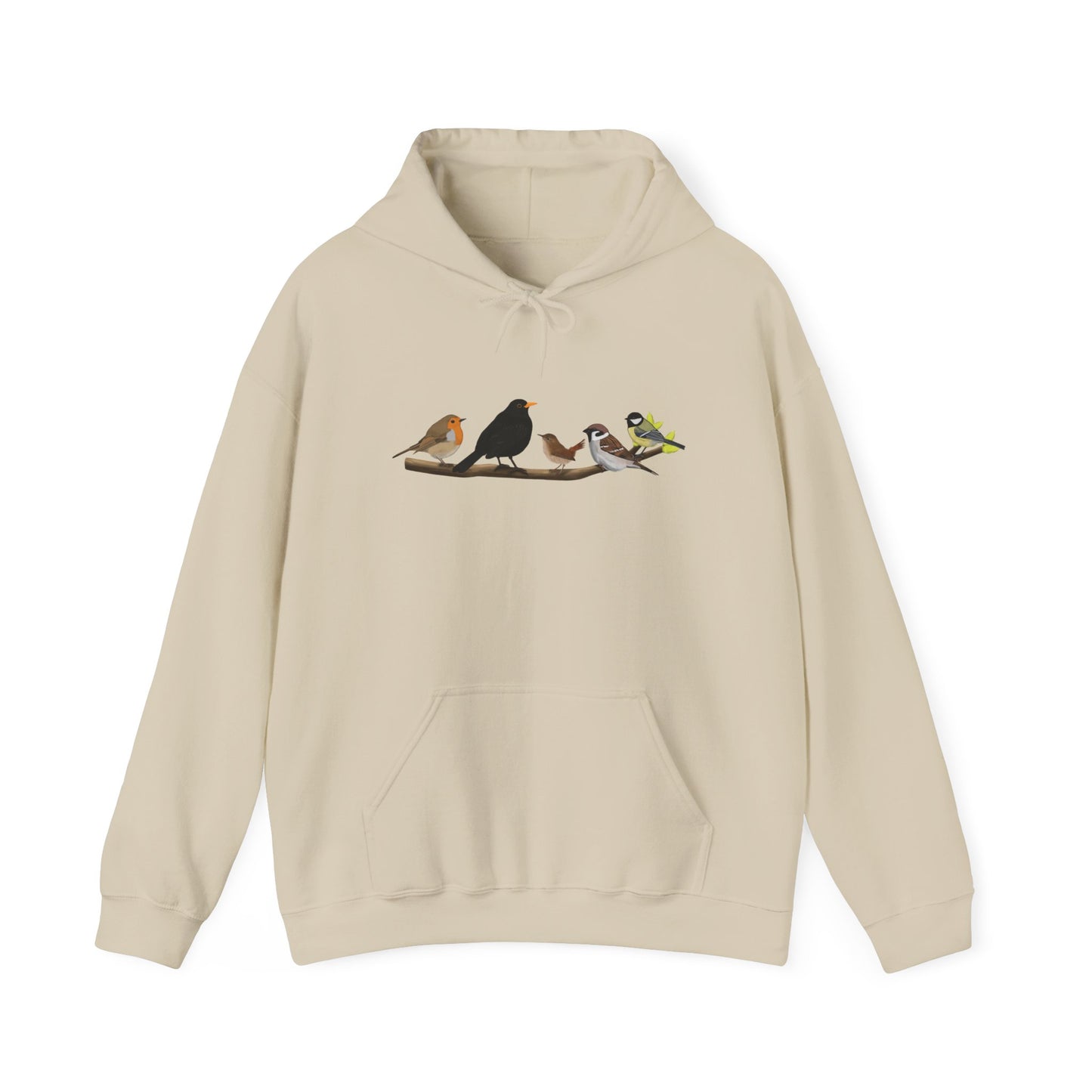 Vögel auf einem Ast Hoodie - Amsel Rotkehlchen Kohlmeise Kapuzenpullover für Vogelbeobachter & Naturliebhaber