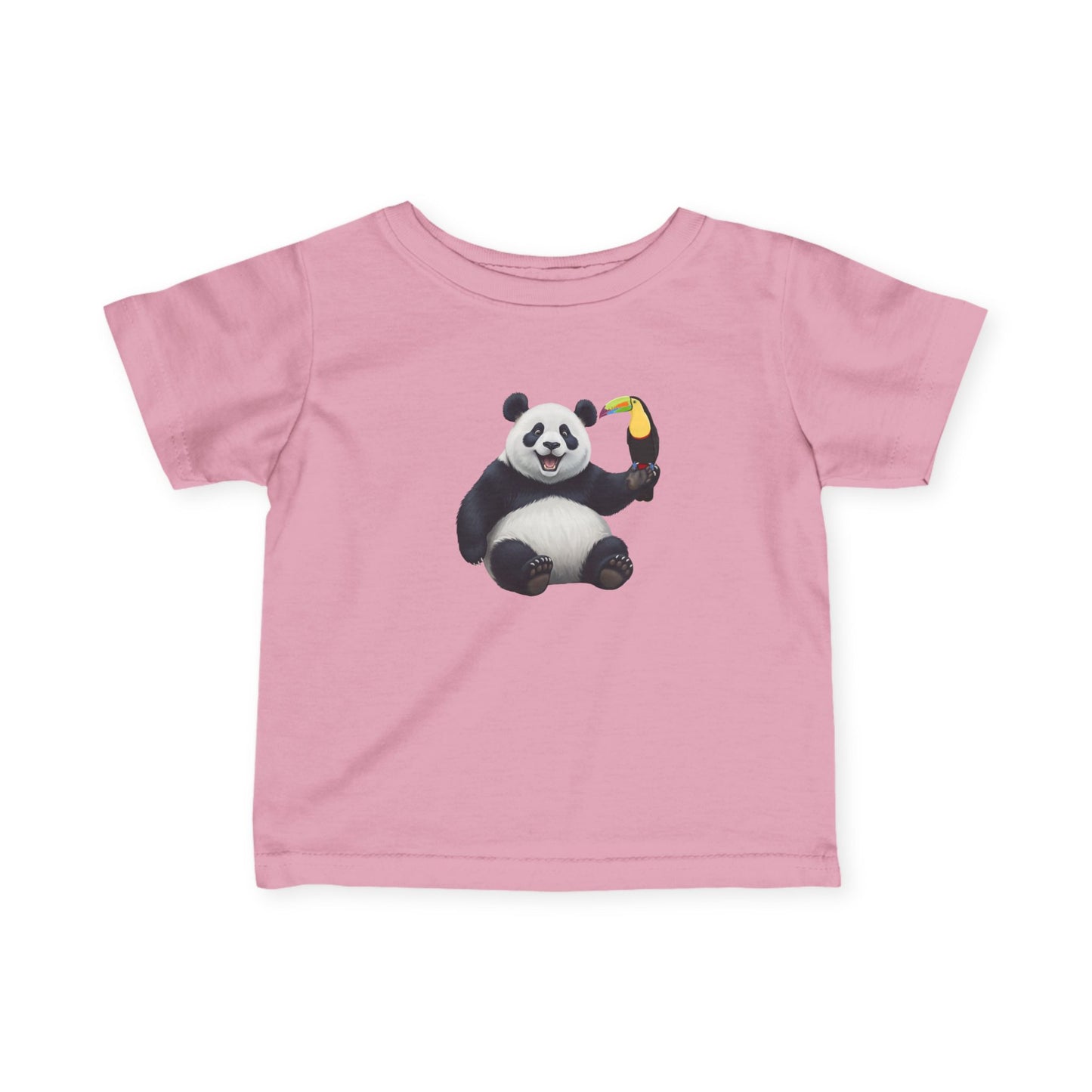 Fröhlicher Panda mit Tukan Vogel Tiermotiv T-Shirt für Babys und Kleinkinder