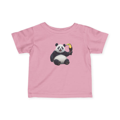 Fröhlicher Panda mit Tukan Vogel Tiermotiv T-Shirt für Babys und Kleinkinder