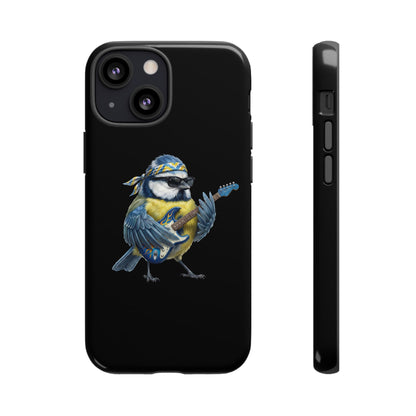 Blaumeise mit Gitarre Premium Handyhülle – Doppelt Geschützt & Rundum Bedruckt Schwarz