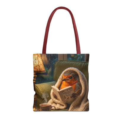 Rosi Rotkehlchen liest ein Buch Stofftasche | Beidseitig bedruckte Tragetasche