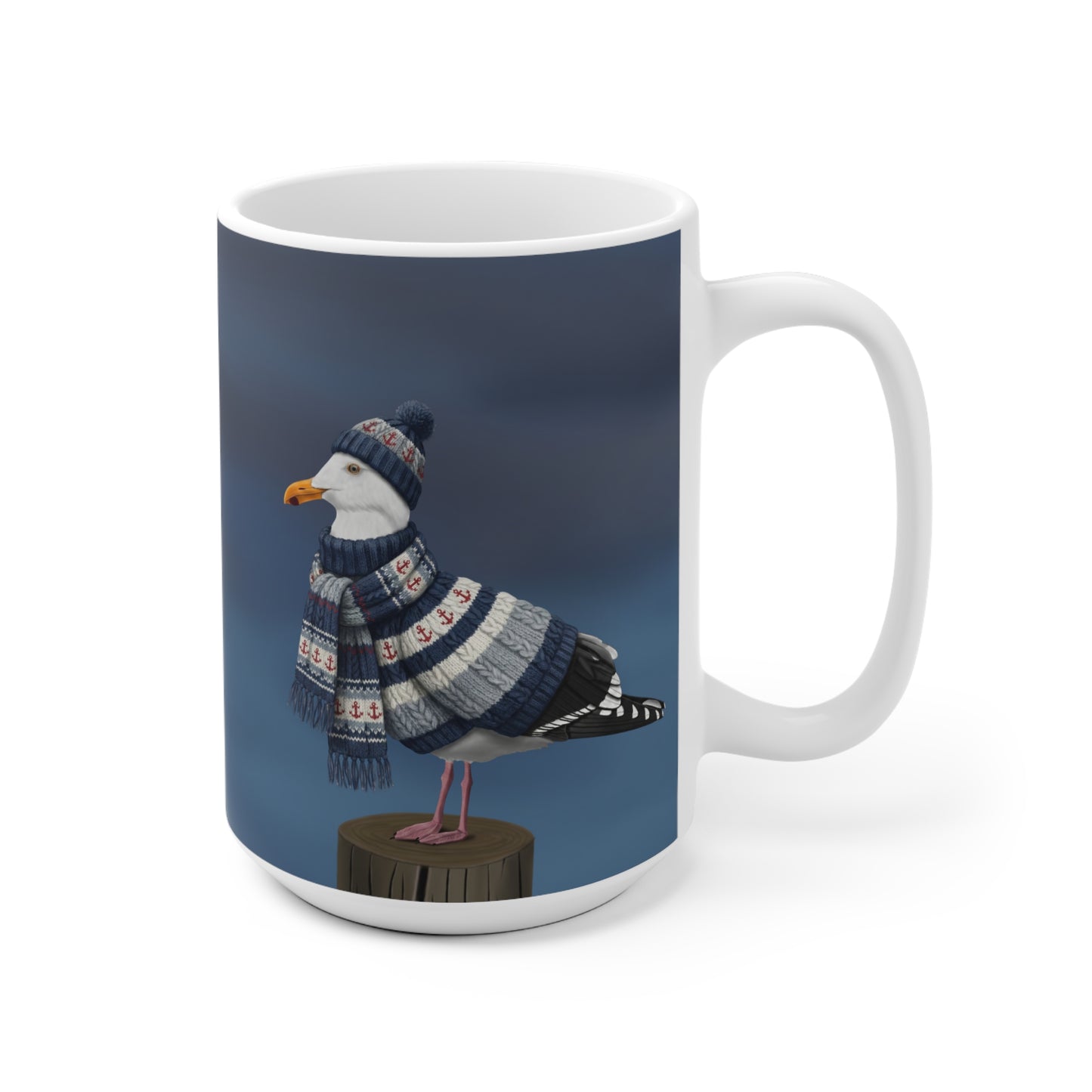 Möwe mit Strickpullover Weihnachtliche Tasse mit Vogelmotiv – Ideal für Kakao & Kaffee