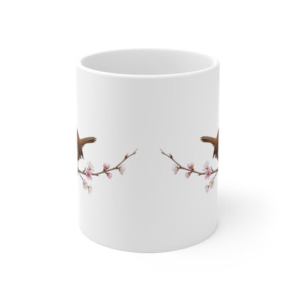 Zaunkönig mit Ästling Premium Keramiktasse | Geschenk für Vogelbeobachter