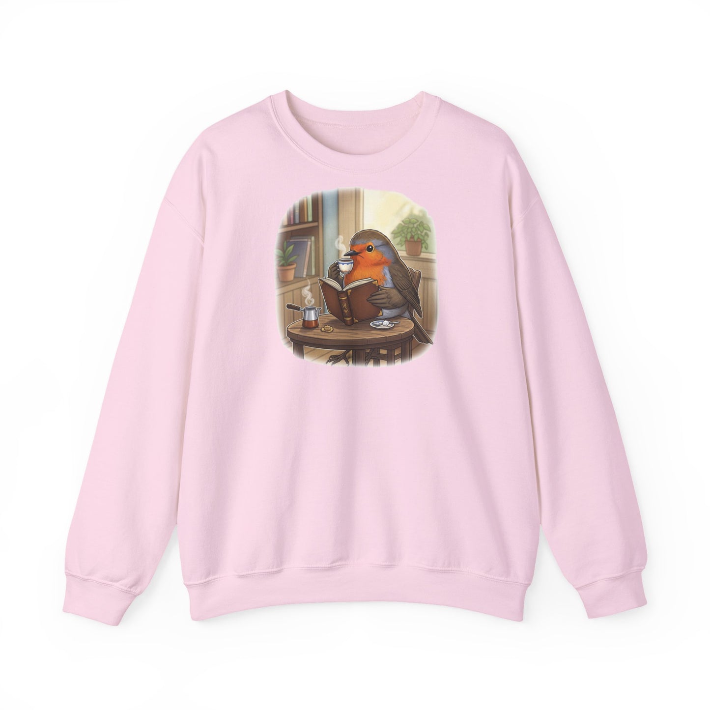 Rotkehlchen liest Bücher und trinkt Kaffee Vogel Sweatshirt für Vogelbeobachter