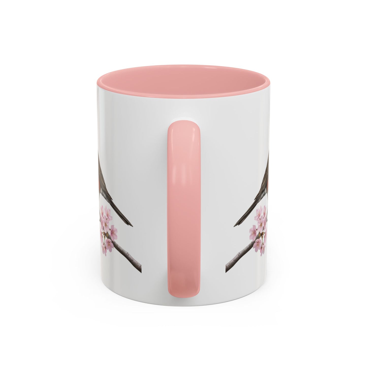 Wanderdrossel Tasse mit Kirschblüten | Rosa Keramiktasse für Vogelfreunde