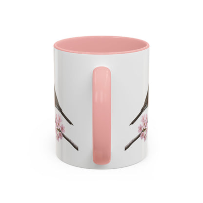 Wanderdrossel Tasse mit Kirschblüten | Rosa Keramiktasse für Vogelfreunde