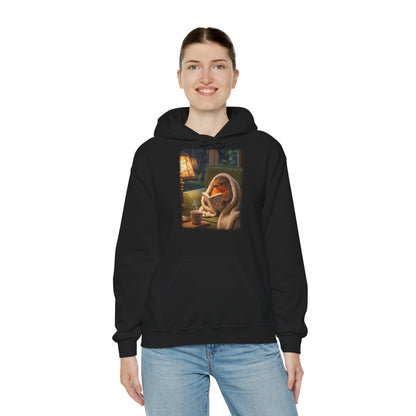 Gemütlicher Rotkehlchen Hoodie mit Lese-Motiv | Süßer Vogel Kapuzenpullover für Buchliebhaber