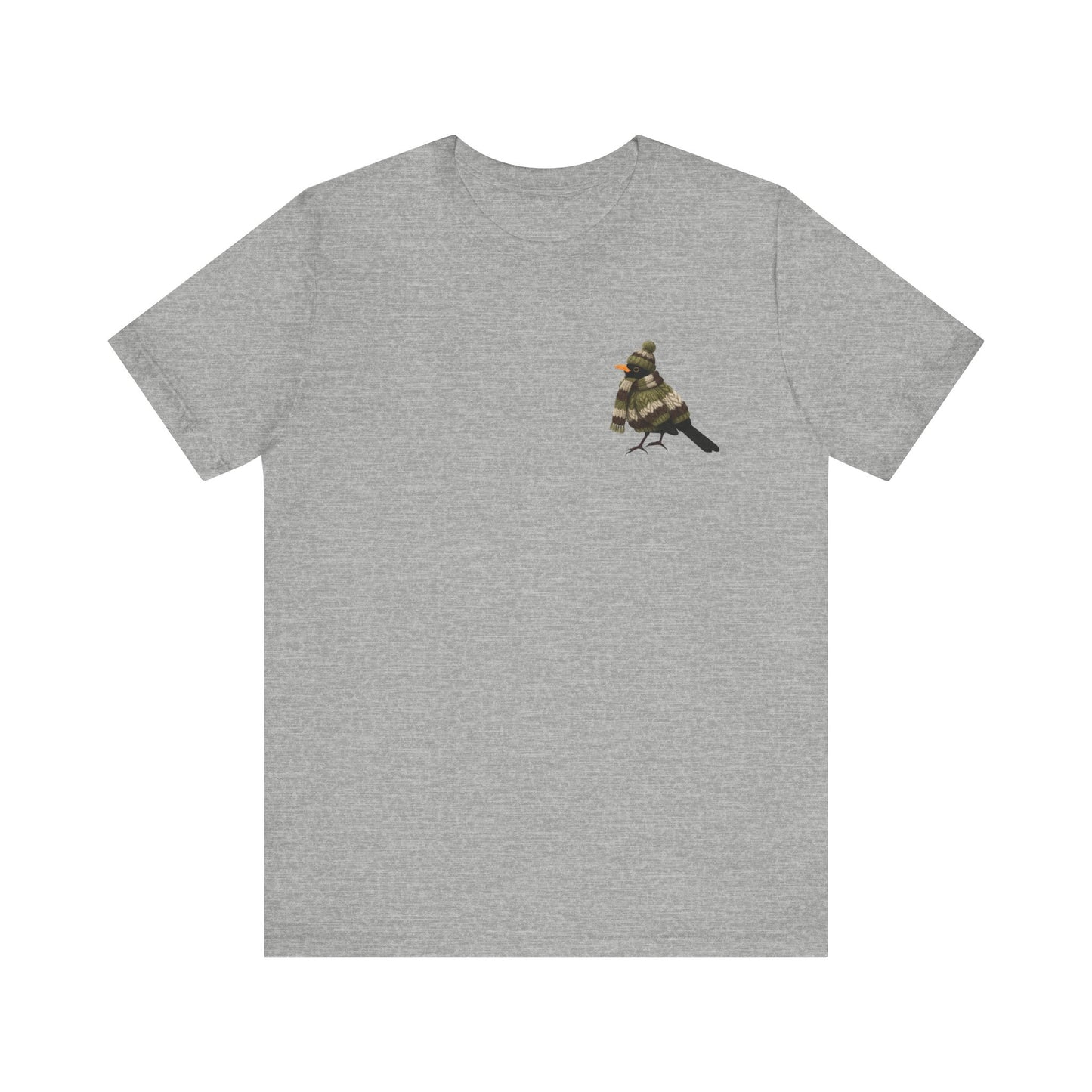 Amsel in Strick T-Shirt – Weiches Premium Shirt mit Winterlichem Vogelmotiv für Vogelbeobachter
