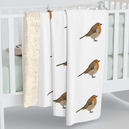 Rotkehlchen Vogel Fleece Sherpa Decke (150x200 cm) – Extra Dick, Kuschelweich & Gemütlich