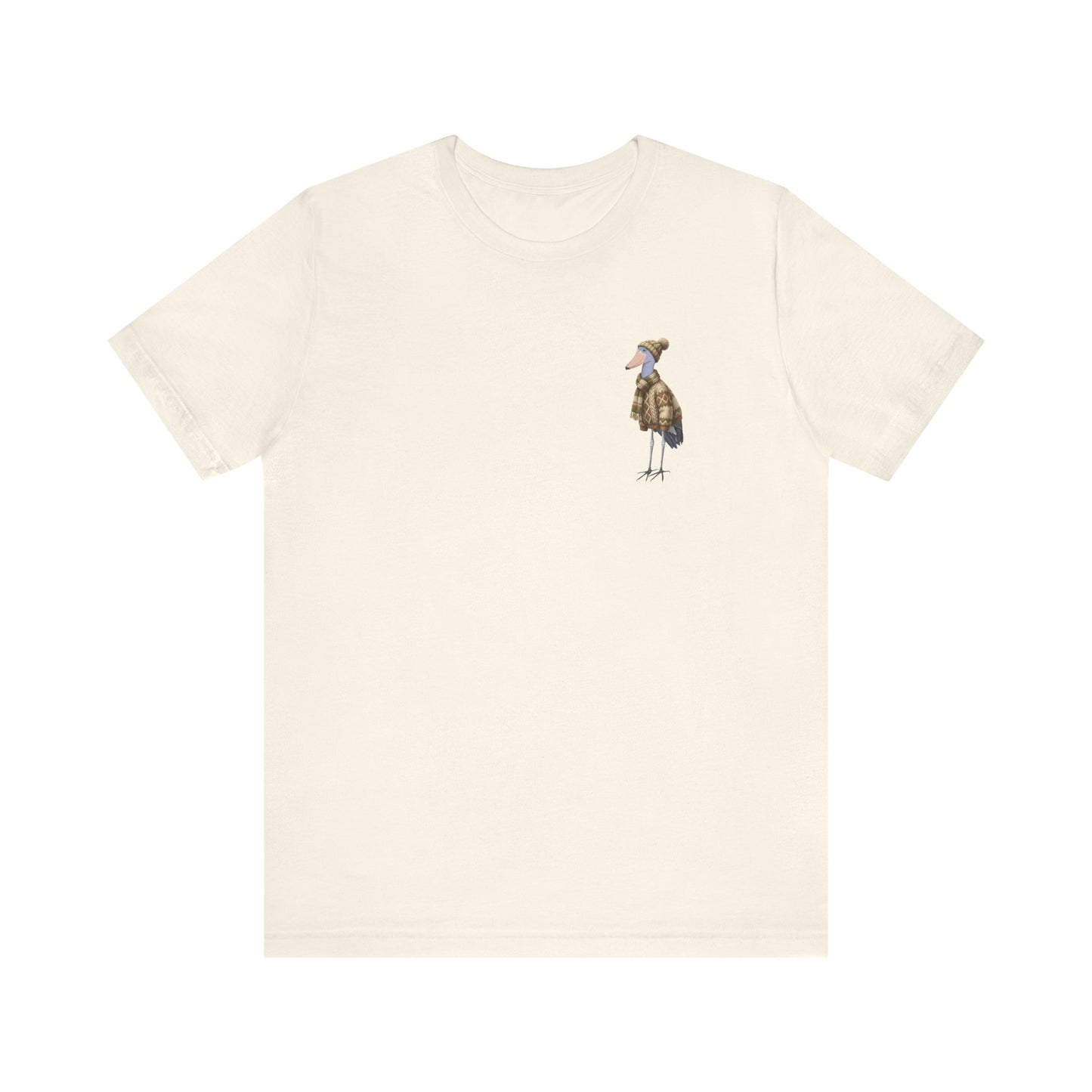 Schuhschnabel in Strick T-Shirt – Weiches Premium Shirt mit Winterlichem Vogelmotiv