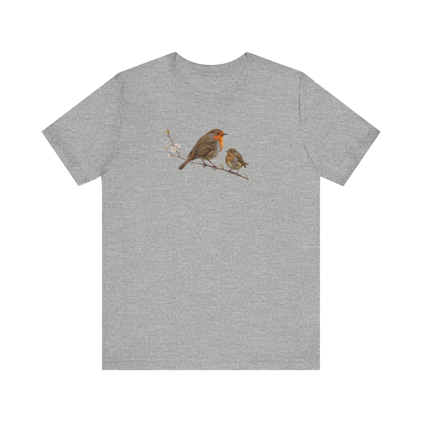 Rotkehlchen & Jungvogel T-Shirt | Frühlingsblüten Vogelmotiv für Vogelbeobachter