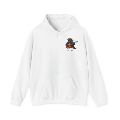 Blacky Amsel mit Gitarre – Premium Band-Hoodie | Die Gartenvögel – artistic apparel, Kapuzenpullover