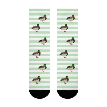 Stockente Socken mit Streifen in Salbeigrün Weiß – Geschenk für Vogelliebhaber & Ornithologen – Accessories,