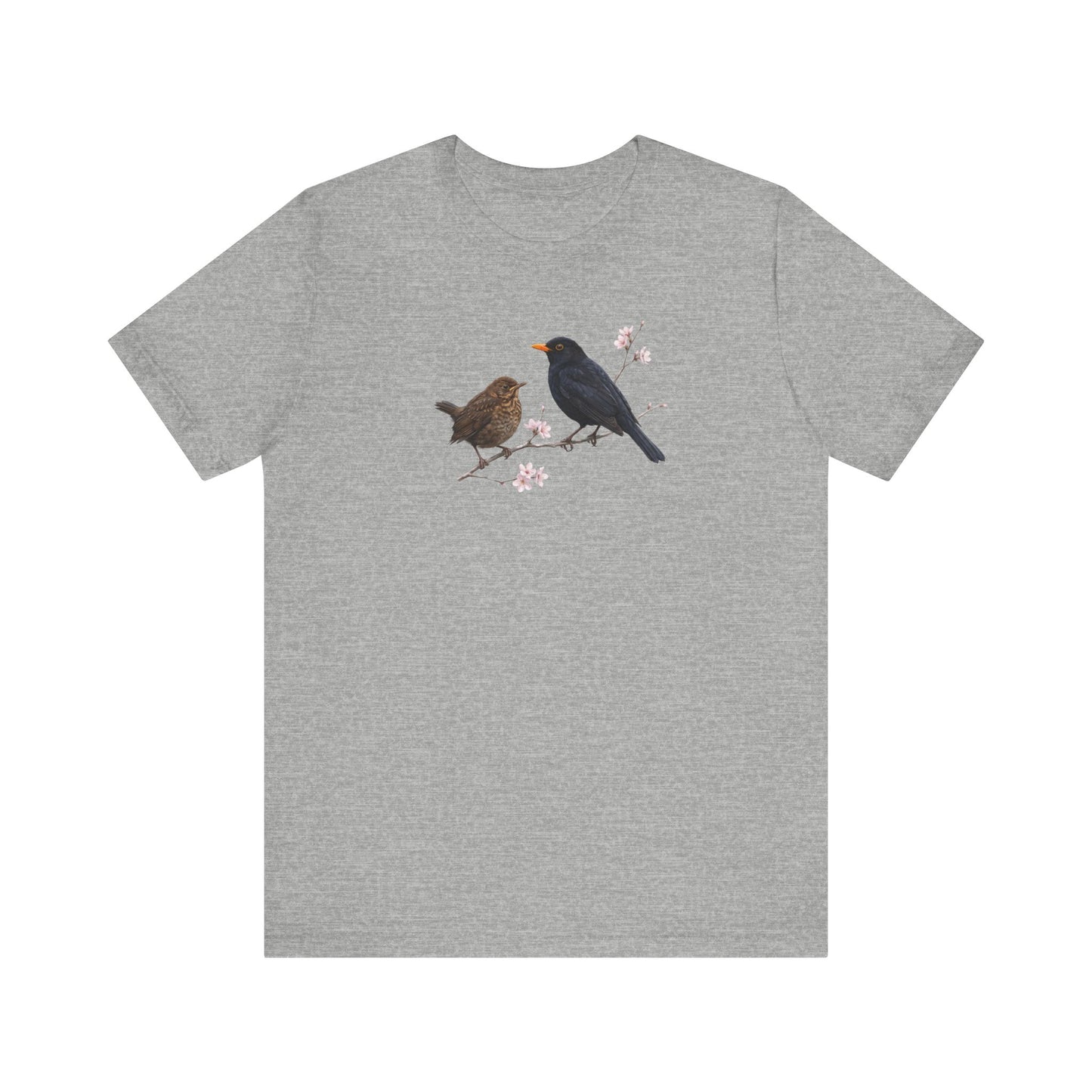 Amsel & Jungvogel T-Shirt | Frühlingsblüten Vogelmotiv für Vogelbeobachter