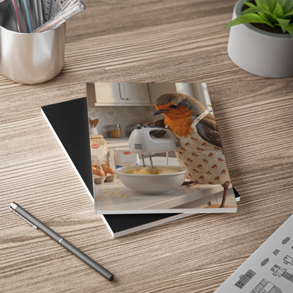 Rosi Rotkehlchen beim Backen Notizbuch A5 liniert als Rezeptbuch für Hobbybäcker und Tierfreunde