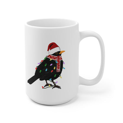 Amsel Tasse Vogel als Weihnachtsmann mit Lichterkette Weiß für Vogelfreunde
