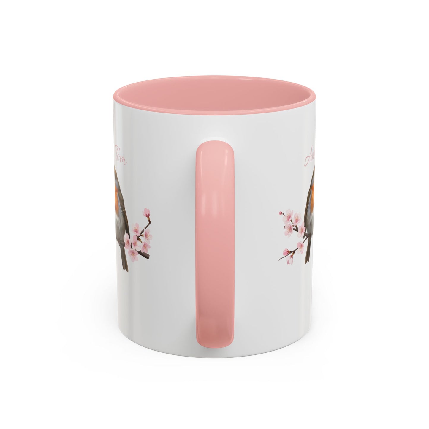 Rotkehlchen in Kirschblüten Personalisierte Tasse - Romantisches Geschenk für Vogelfreunde