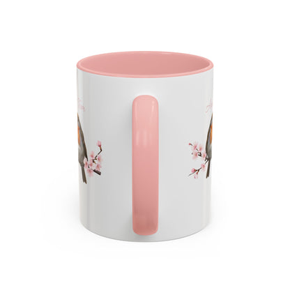 Rotkehlchen in Kirschblüten Personalisierte Tasse - Romantisches Geschenk für Vogelfreunde