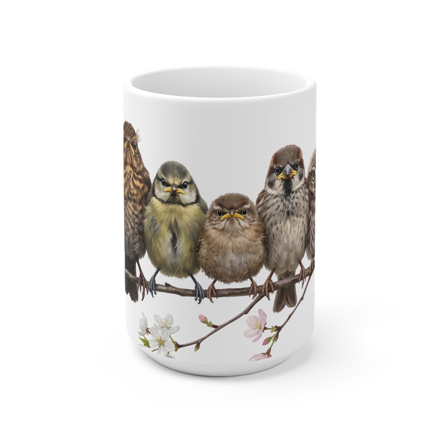 Amsel Rotkehlchen Eule Ästlinge Premium Keramiktasse Weiß | Geschenk für Vogelbeobachter