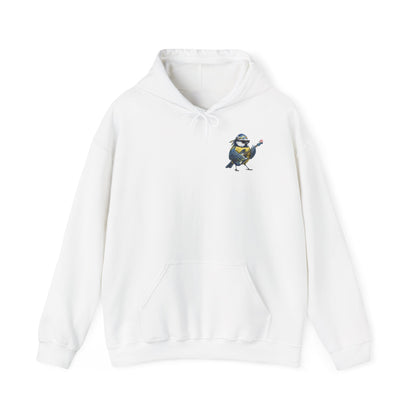 Bert Blaumeise mit Blumen-Gitarre – Premium Band-Hoodie | Die Gartenvögel – artistic apparel, Kapuzenpullover