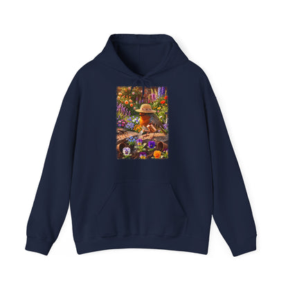 Niedlicher Rotkehlchen Hoodie beim Blumen gießen | Gemütlicher Garten-Kapuzenpullover