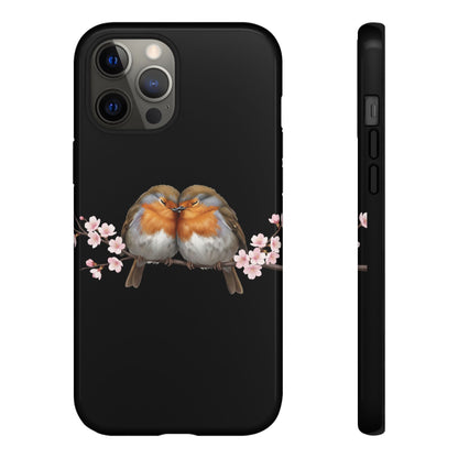 Rotkehlchen mit Kirschblüten Premium Handyhülle – Doppelt Geschützt & Rundum Bedruckt Schwarz