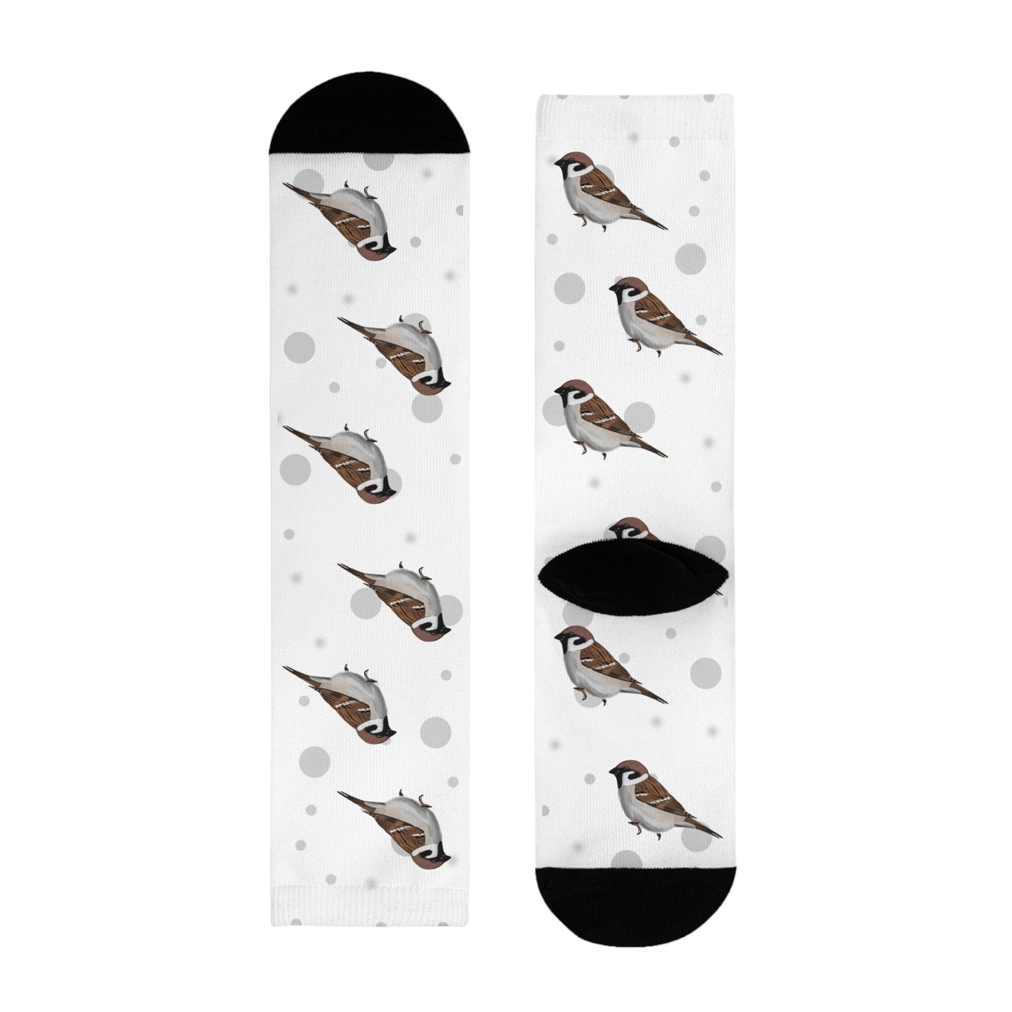 Feldsperling Socken Vogelsocken Weiß mit Grauen Punkten