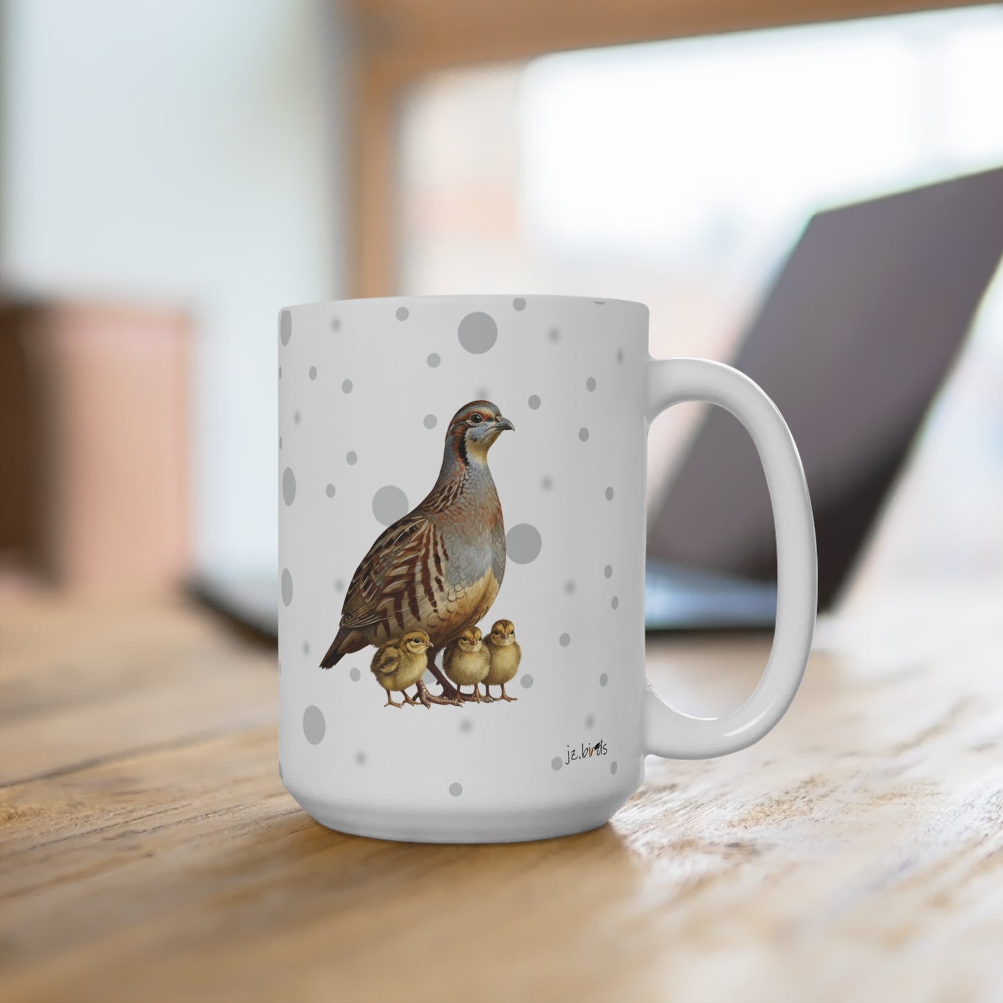 Rebhuhn Vogel des Jahres 2026 Vogelmotiv Tasse Punkte Grau