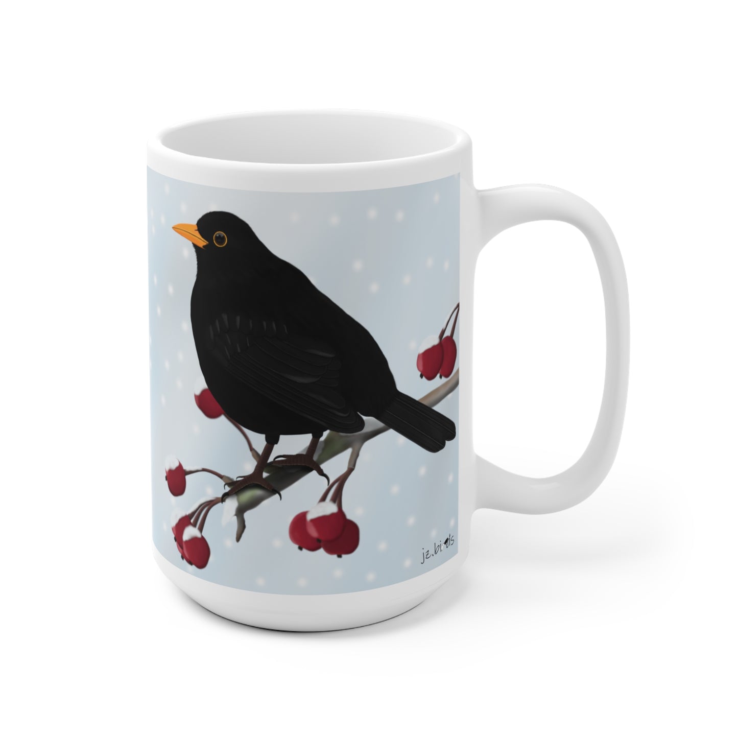 Amsel auf einem Ast im Winter Weihnachten Schnee Vogel Tasse