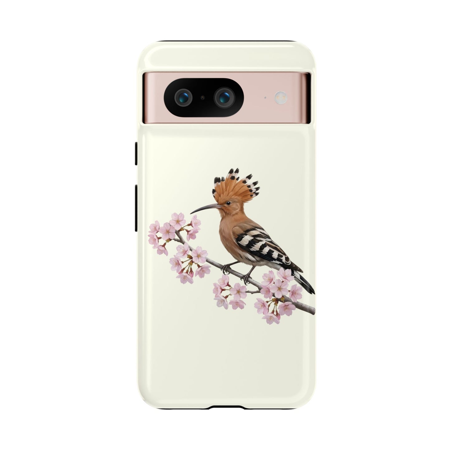 Wiedehopf Handyhülle in Cremeweiß | Florales Kirschblüten Vogel-Motiv für iPhone & Google Pixel