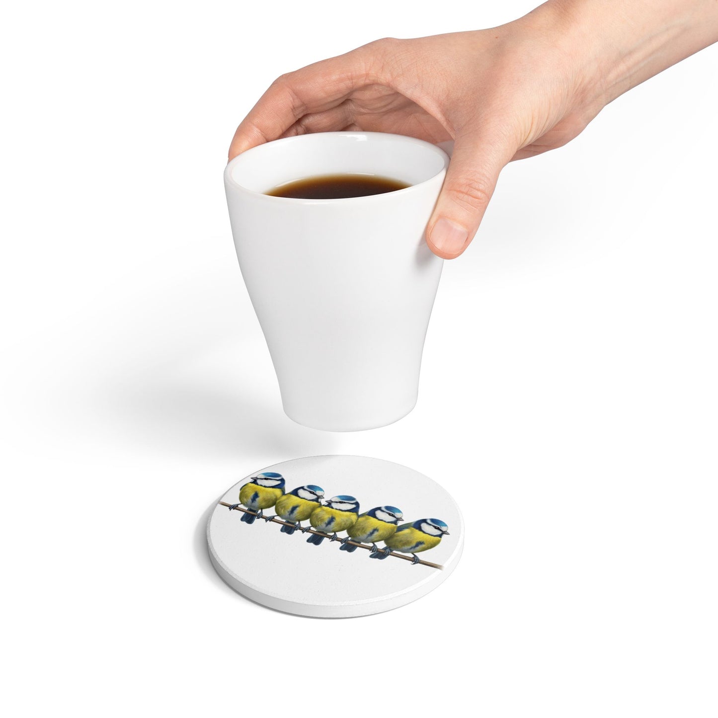 Blaumeisen Keramik-Untersetzer Vogelmotiv Weiß