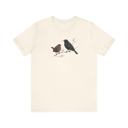 Amsel & Jungvogel T-Shirt | Frühlingsblüten Vogelmotiv für Vogelbeobachter