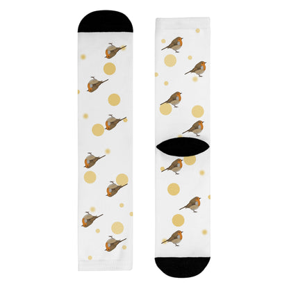 Rotkehlchen Socken – Vogel mit Goldenen Punkten für Vogelfreunde & Vogelbeobachter Weiß