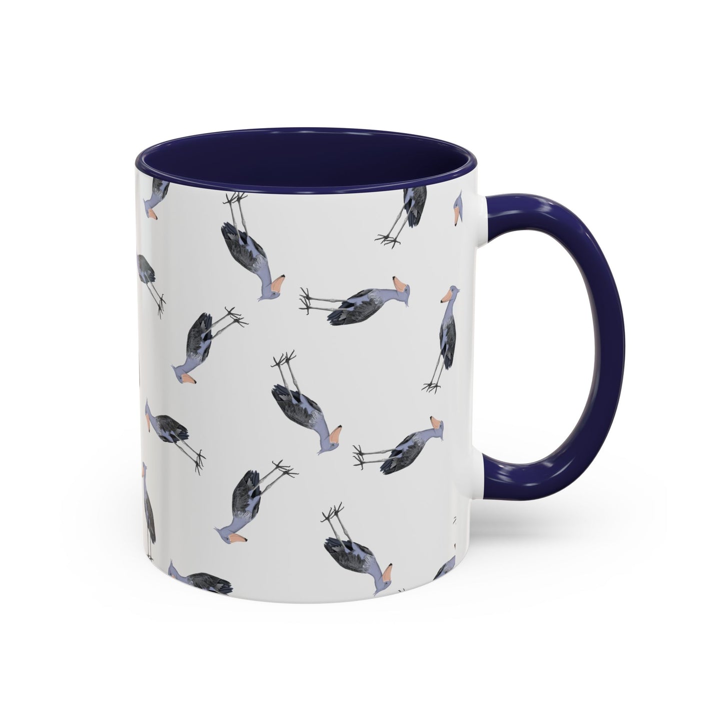 Schuhschnabel Tasse mit Streumuster | Vogelmotiv Kaffeebecher für Vogelbeobachter & Naturfreunde on Accent Coffee Mug background