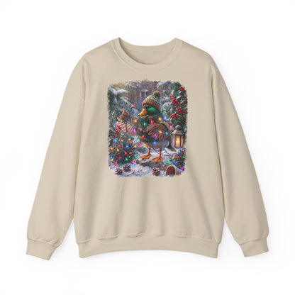 Premium Sweatshirt Ente und die Lichterkette im winterlichen Garten für Vogelfreunde