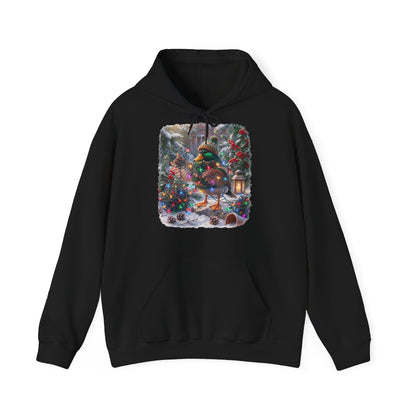 Premium Hoodie Ente und die Lichterkette im winterlichen Garten für Vogelbeoachter