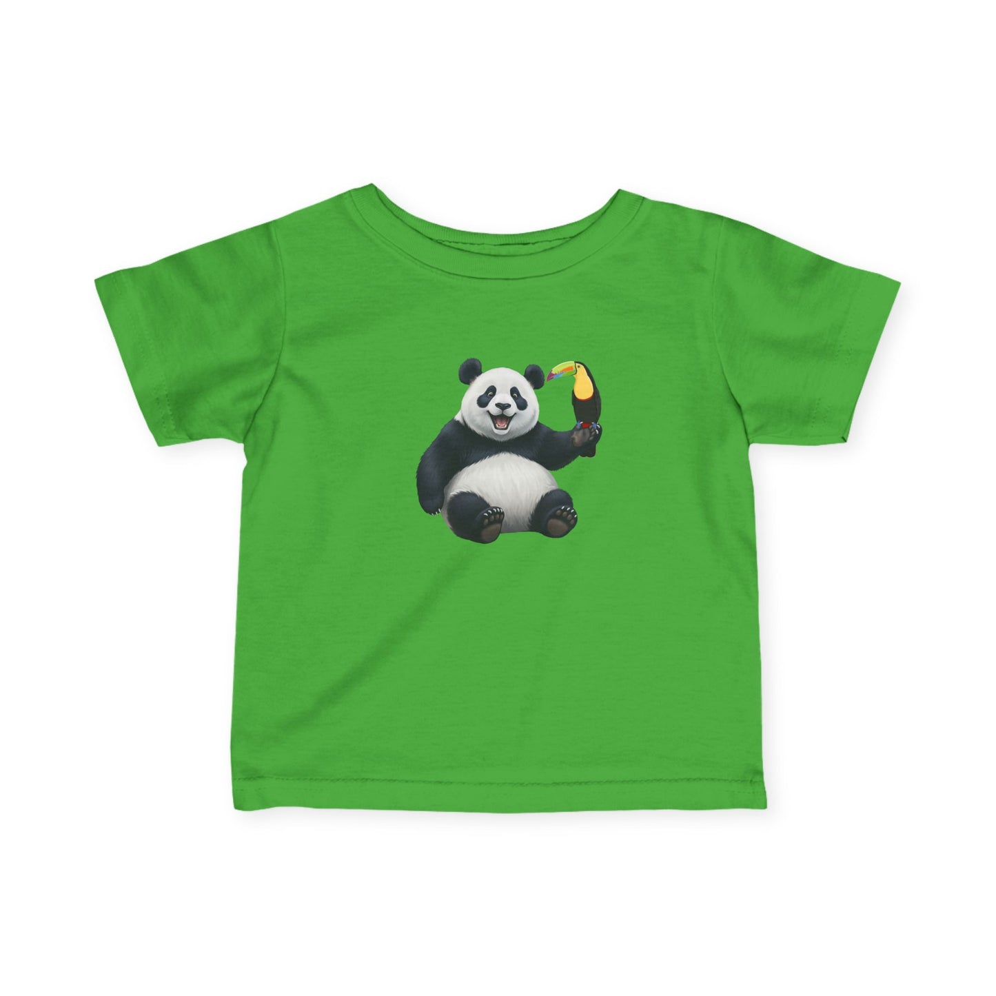 Fröhlicher Panda mit Tukan Vogel Tiermotiv T-Shirt für Babys und Kleinkinder