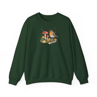 Rotkehlchen Herbst-Sweatshirt – Gemütlicher Pullover mit Herbstlaub & Fliegenpilzen