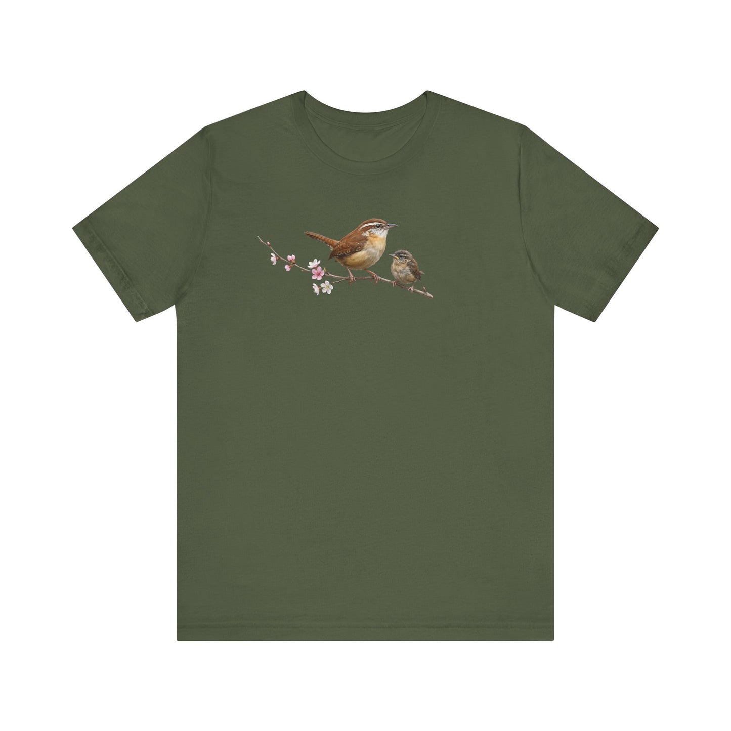 Zaunkönig & Jungvogel T-Shirt | Frühlingsblüten Vogelmotiv für Vogelbeobachter