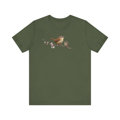 Zaunkönig & Jungvogel T-Shirt | Frühlingsblüten Vogelmotiv für Vogelbeobachter