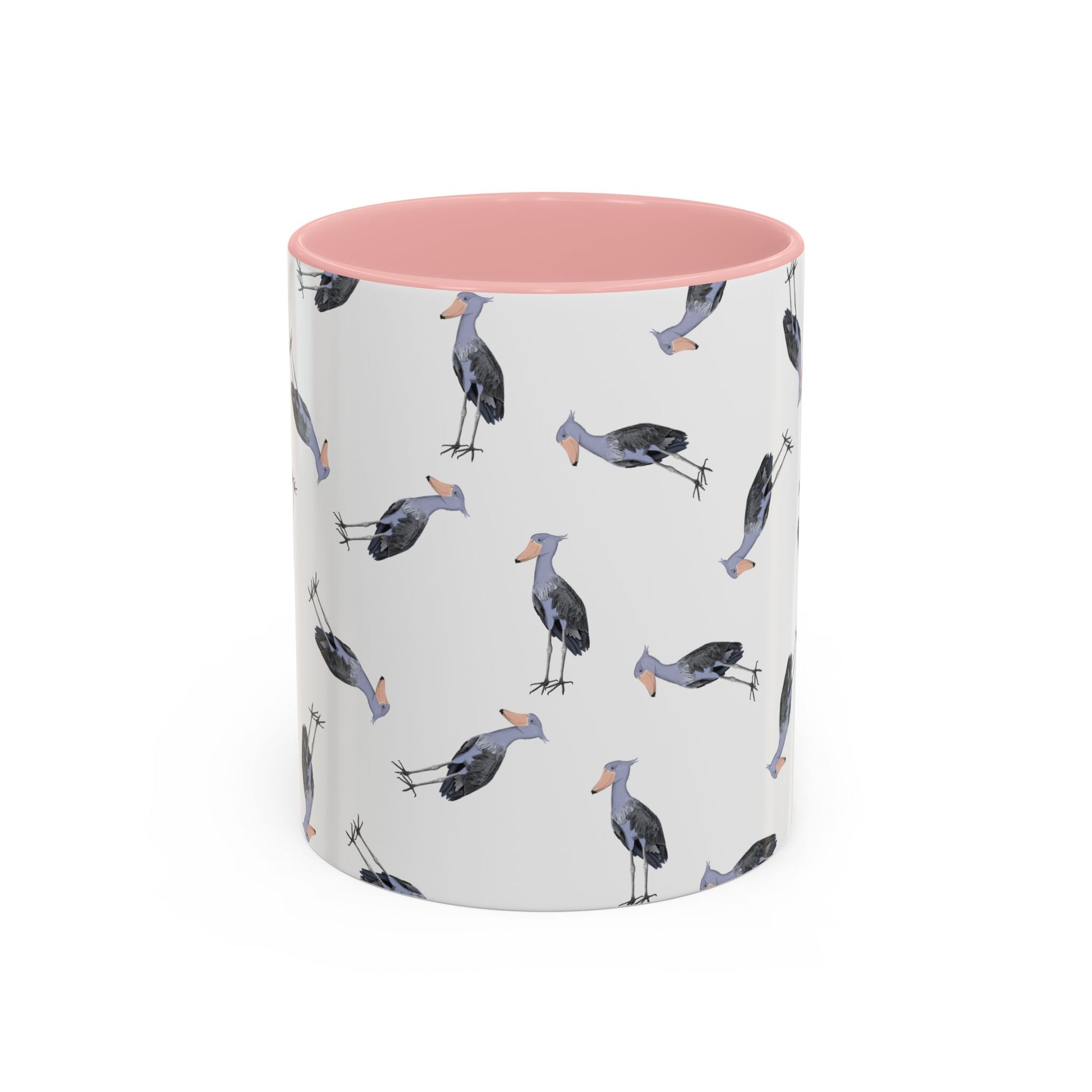 Schuhschnabel Tasse mit Streumuster | Vogelmotiv Kaffeebecher für Vogelbeobachter & Naturfreunde on Accent Coffee Mug background