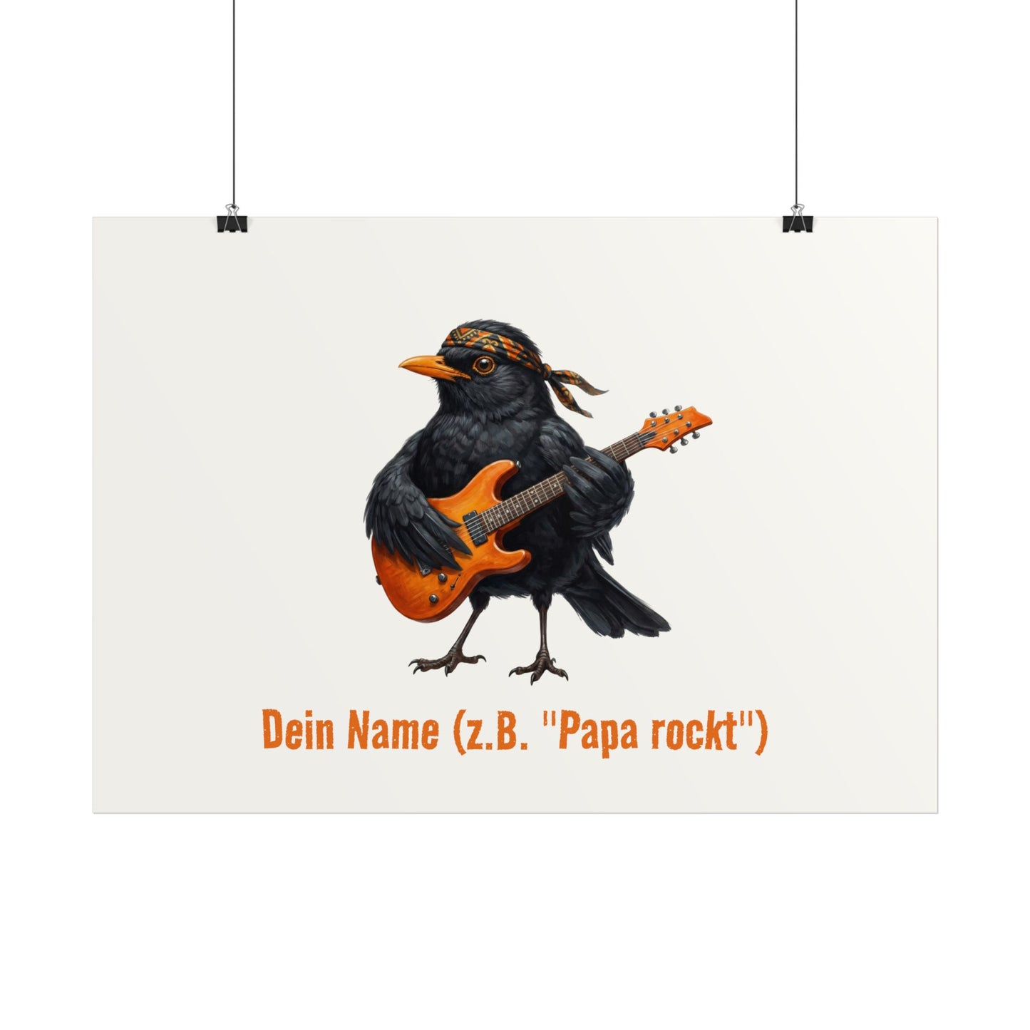 Personalisiertes Poster "The Backyard Birds" – Rockende Amsel mit Gitarre (Matt)