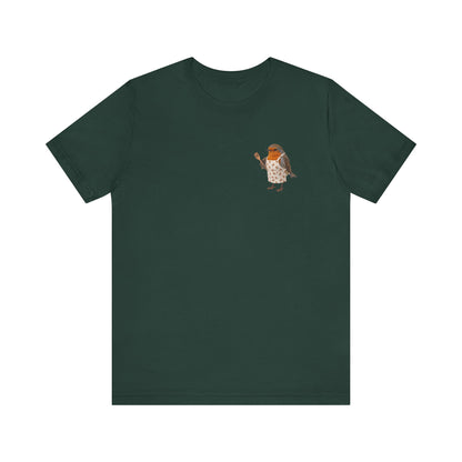 Lustiges Rotkehlchen T-Shirt mit Schürze & Pfannenwender | Niedliches Vogel-Motiv für Küche & Kochen