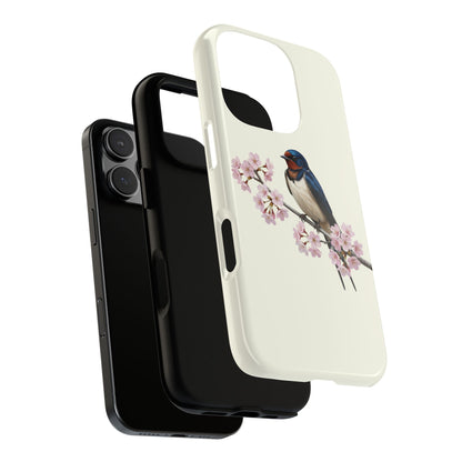 Rauchschwalbe Handyhülle in Cremeweiß | Florales Kirschblüten Vogel-Motiv für iPhone & Google Pixel