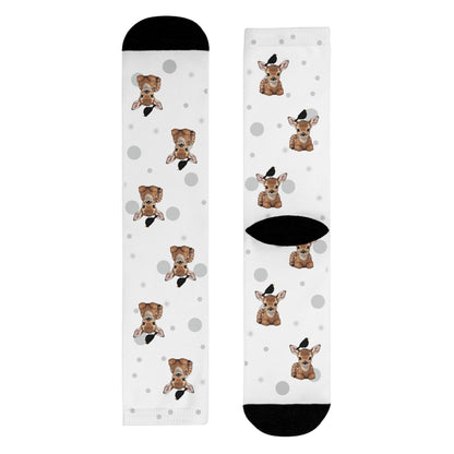 Amsel Socken mit Rehkitz Vogelsocken mit Tiermotiven Graue Punkte
