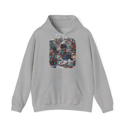 Premium Hoodie Amsel und die Lichterkette im winterlichen Garten für Vogelbeoachter