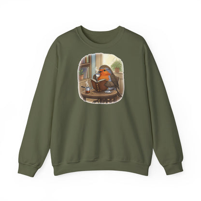 Rotkehlchen liest Bücher und trinkt Kaffee Vogel Sweatshirt für Vogelbeobachter