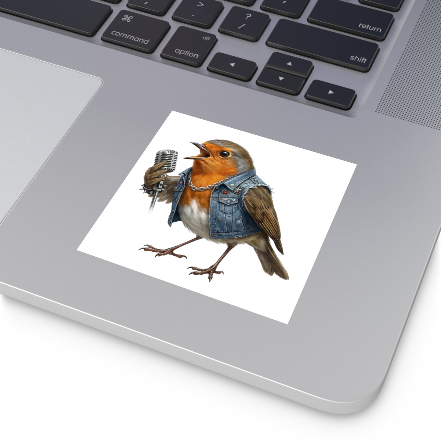 Rocky Rotkehlchen am Mikrofon Premium Sticker (Die Gartenvögel) – animal Aufkleber