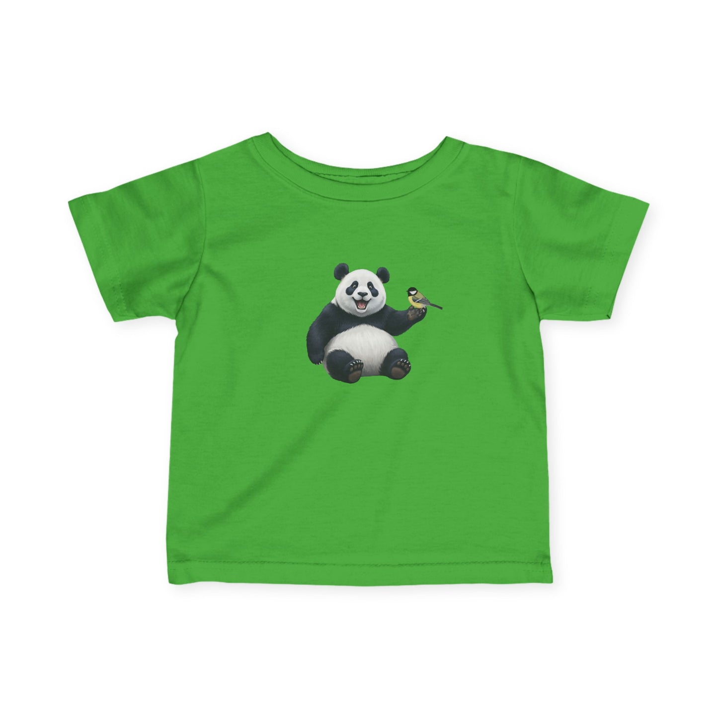 Fröhlicher Panda mit Kohlmeise Vogel Tiermotiv T-Shirt für Babys und Kleinkinder